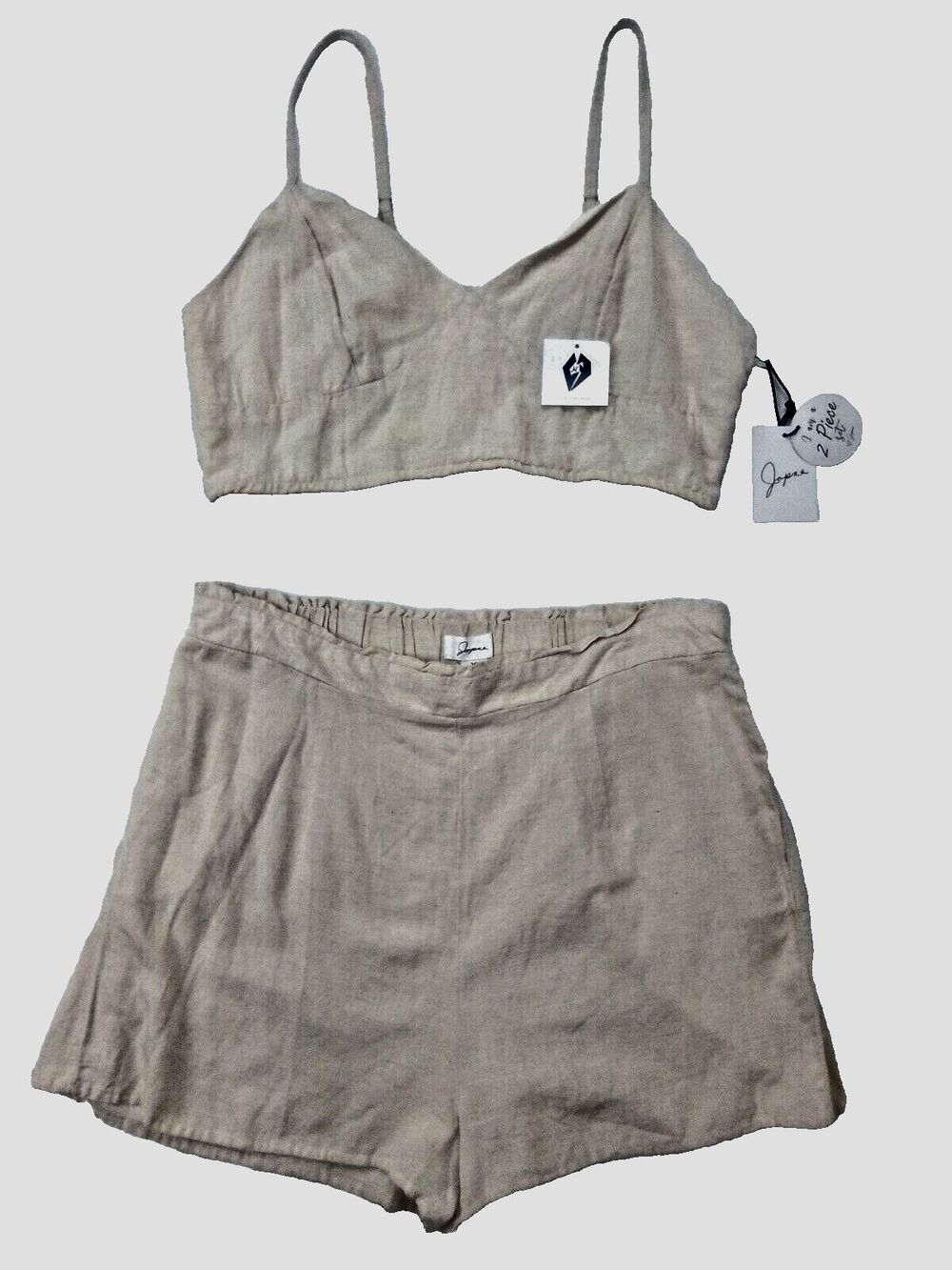 2 Pc. Japna Crop Tank Adjustable Straps With  Sheer Shorts Set Cream Size XL